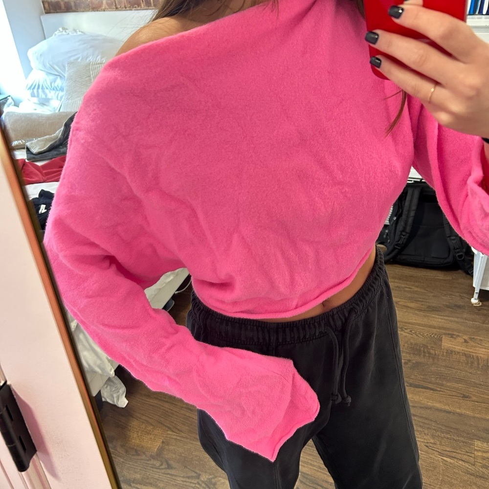 FREE PEOPLE 100% NYLON Pink Off-Shoulder Sweater